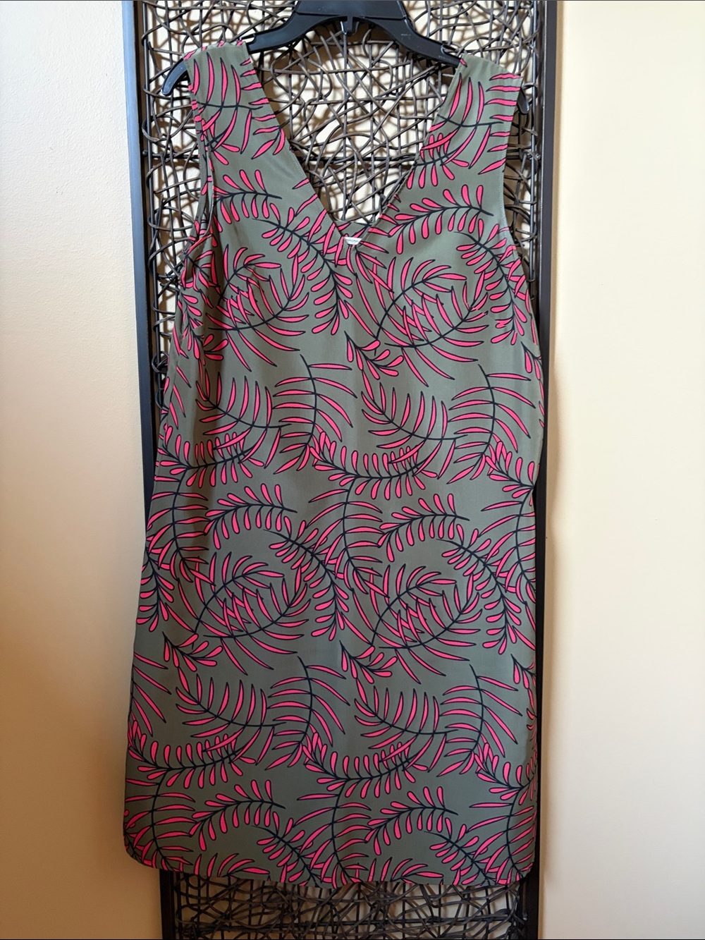 Halogen Olive Green Mini Dress with Pink Leaf Print